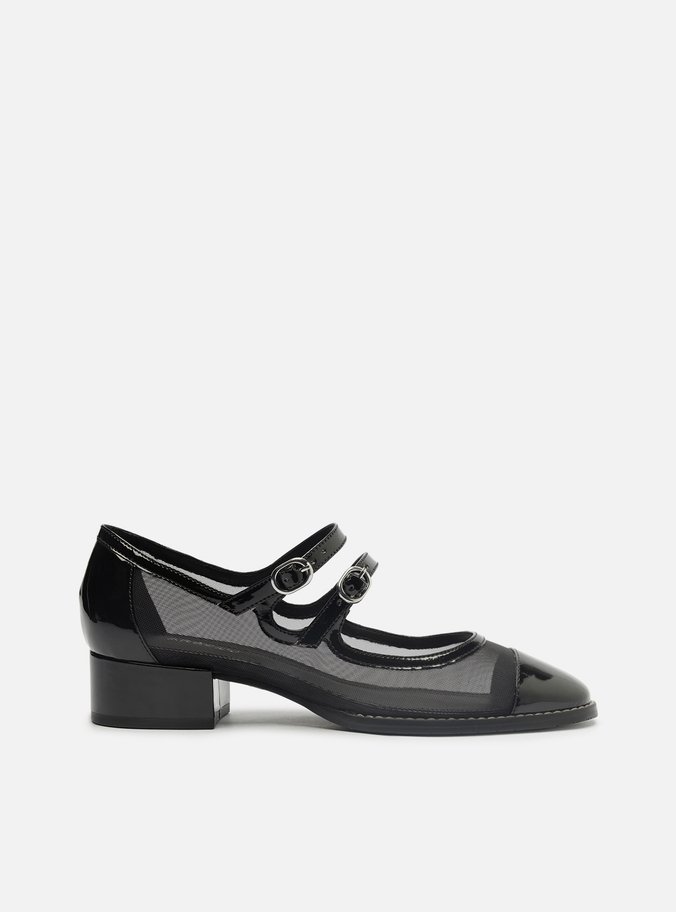 Sapato Boneca Preto Tela Bloco Cap Toe