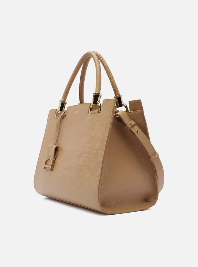 Bolsa Tote Bege Couro Abraccio Grande