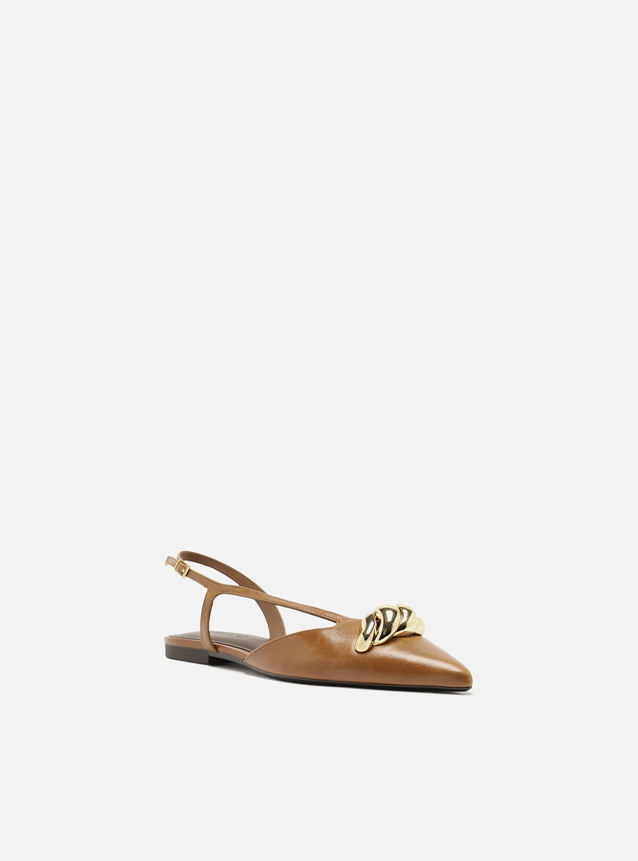 Sapatilha Marrom Couro Bico Fino Slingback — foto 2