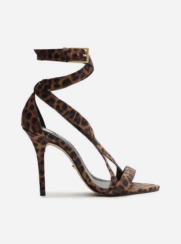Sandália Animal Print Salto Fino Tiras Cruzadas