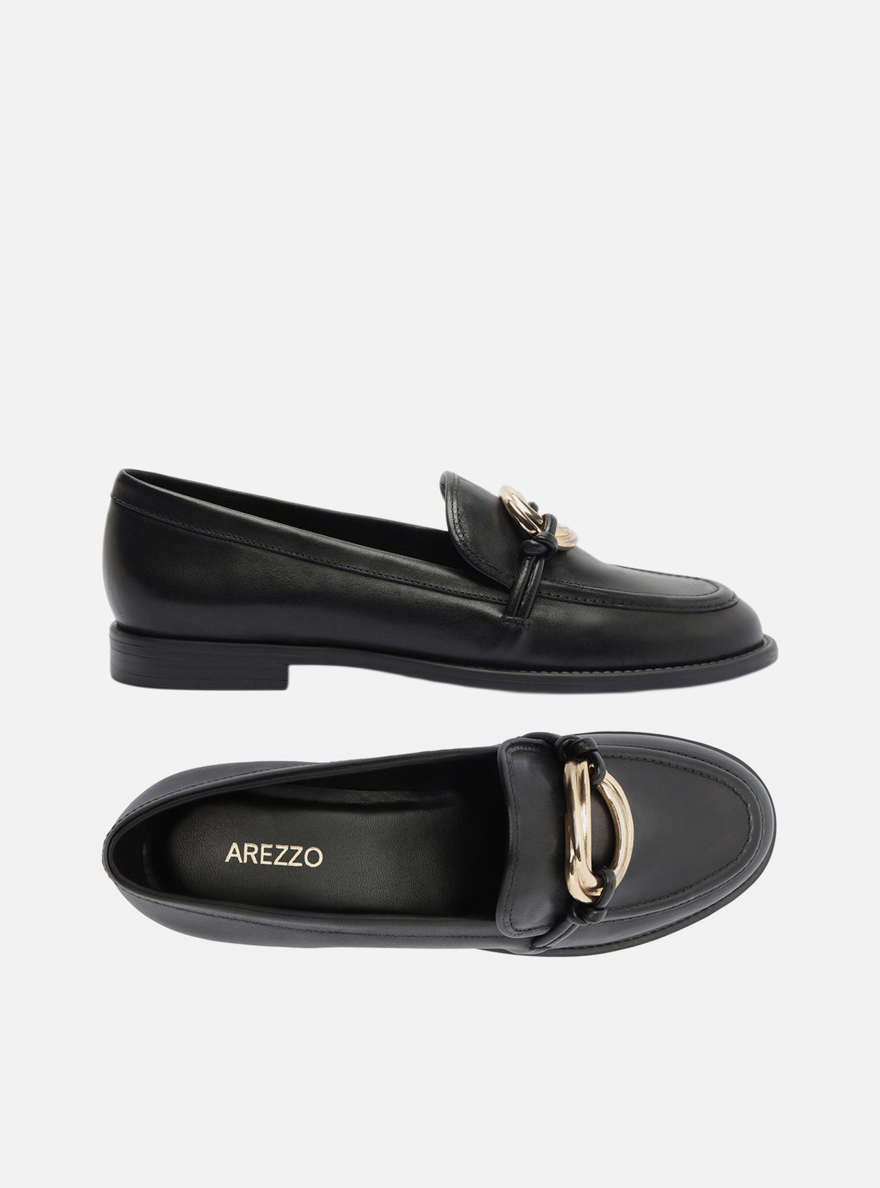 Mocassim Preto Couro Bico Redondo Metais — foto 5