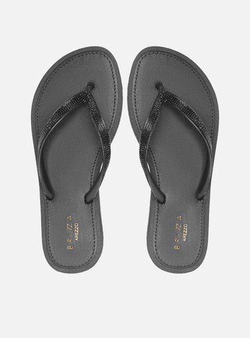 Arezzo — Chinelo de Dedo Preto Strass Brizza