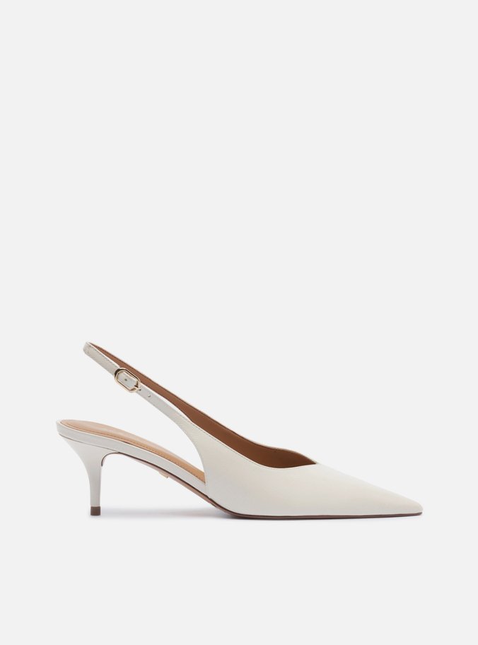 Scarpin Branco Couro Salto Fino Fivela Slingback