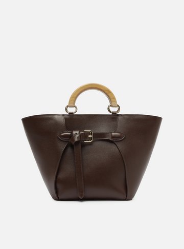 Arezzo — Bolsa Tote Marrom Couro Grande Alça Madeira