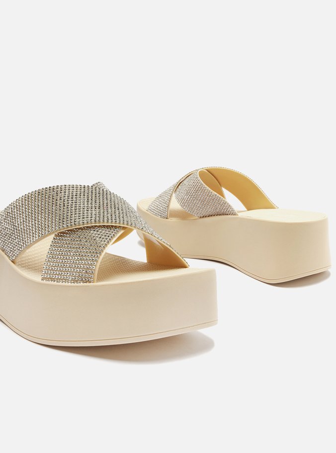 Tamanco Branca Flatform Tiras Strass Lulu