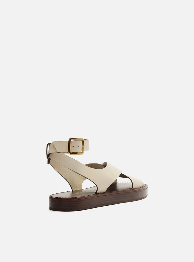Sandália Branca Couro Flatform Tiras Largas