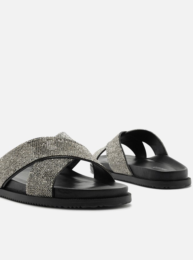 Slide Prata Tiras Largas Strass