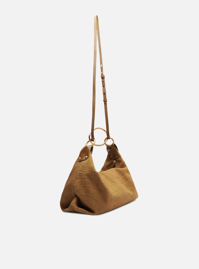 Bolsa Tote Marrom Suede Croco Média