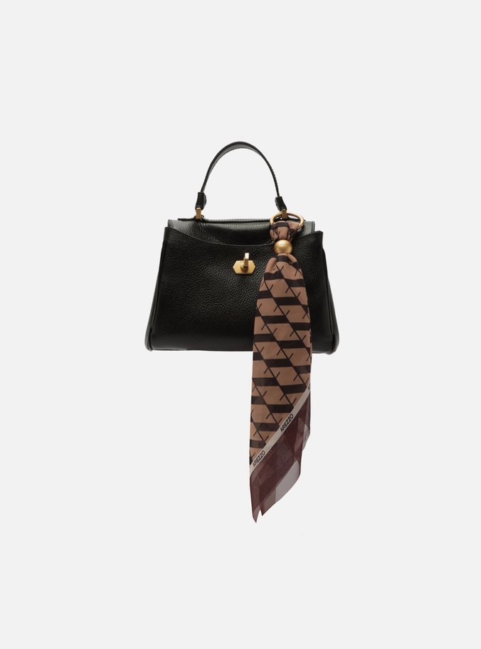 Bolsa Satchel Preta Couro Pequena Lenço