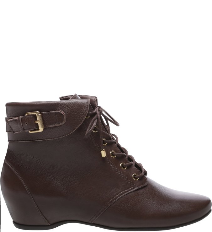 Bota Couro Salto Baixo Anabela Choco Brown
