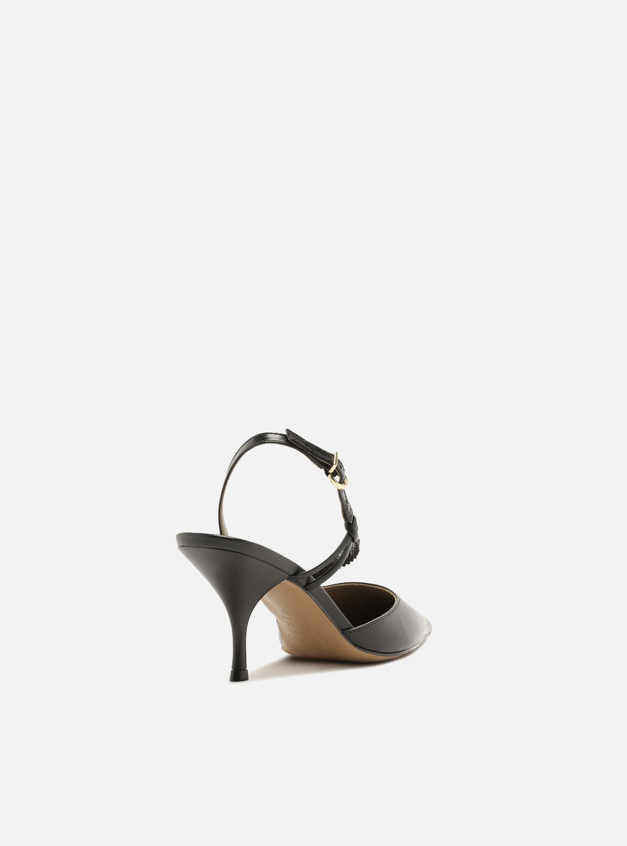 Scarpin Marrom Salto Bloco Tiras Trançadas Slingback — foto 3