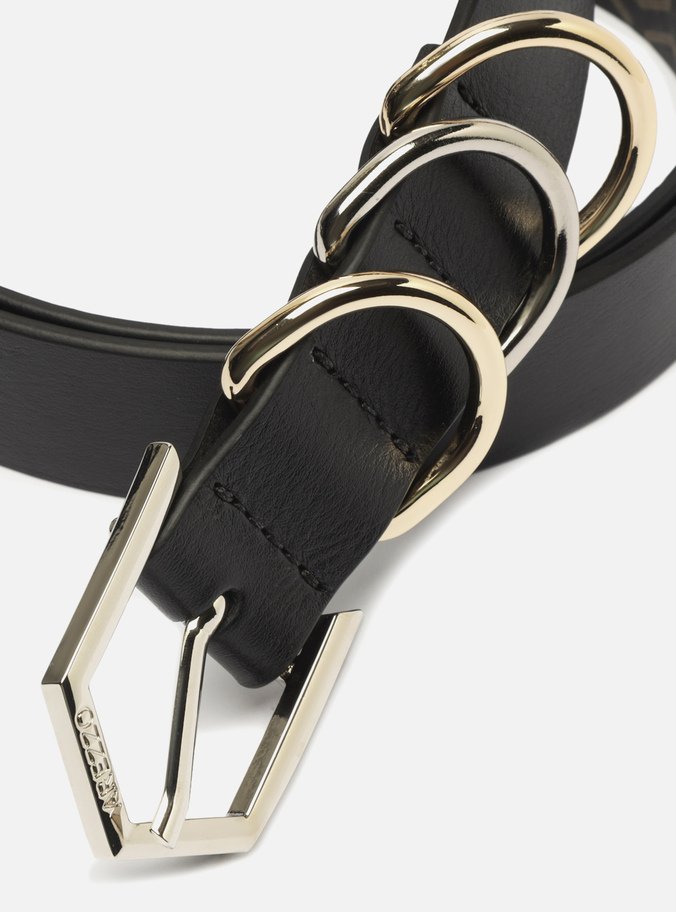 Cinto Preto Couro Fivela Metálica Argolas