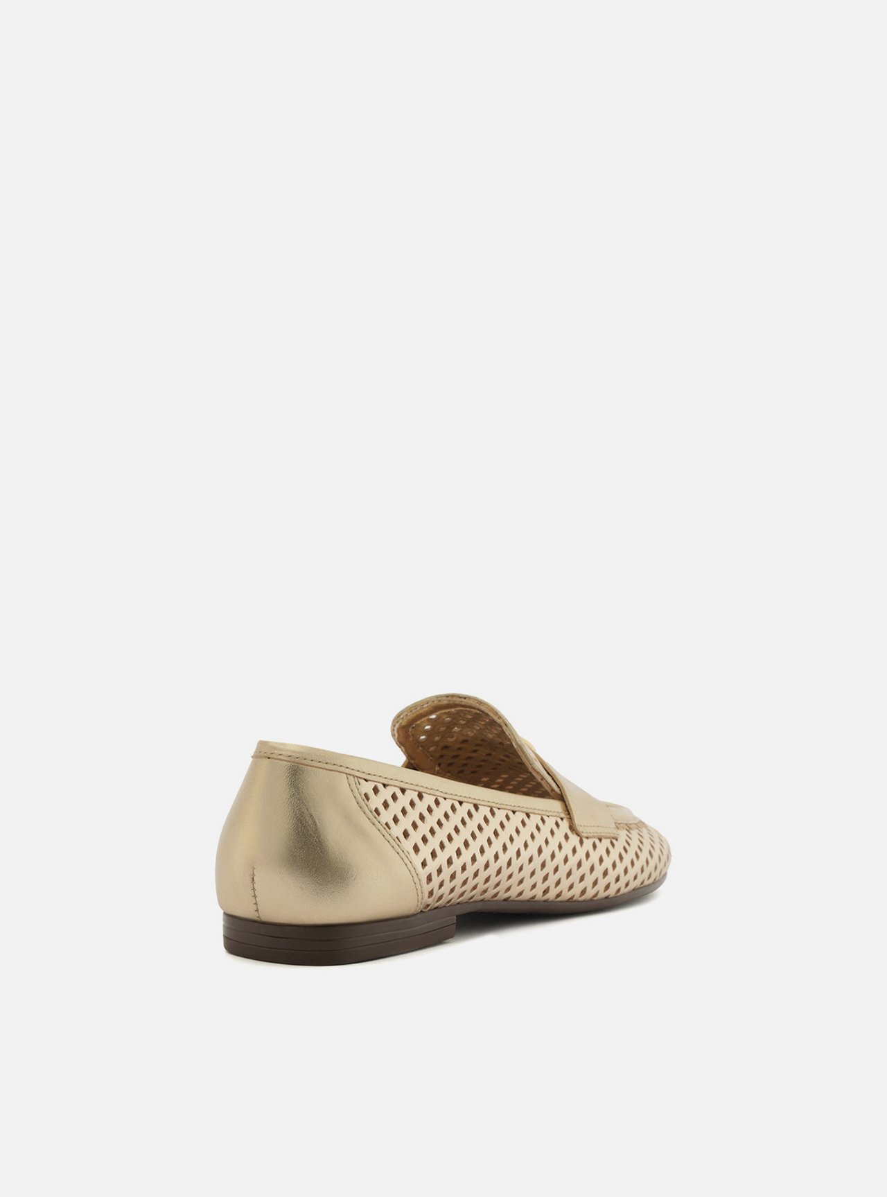 Mocassim Dourado Couro Bico Redondo Vazado Metal — foto 3