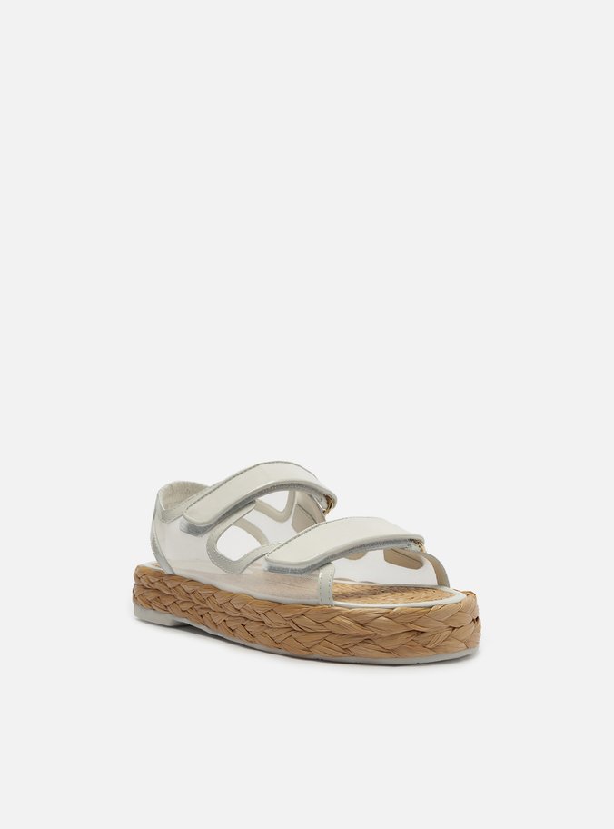 Sandália Papete Branca Tela Flatform Velcro
