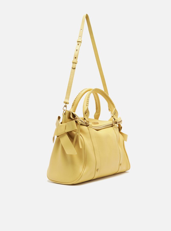 Bolsa Tote Amarela Couro Grande Alças Mix