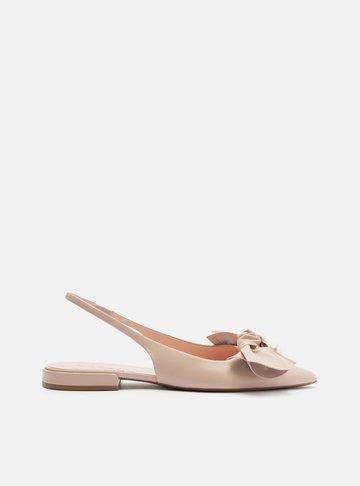 Sapatilha Rosa Couro Slingback Laço Pérolas