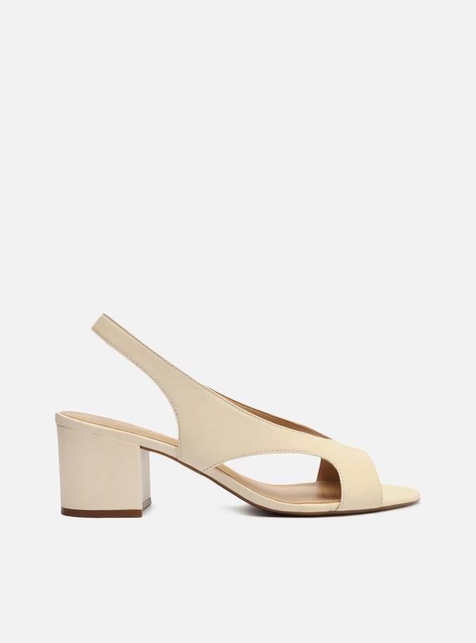 Sandália Off-White Couro Salto Médio Slingback