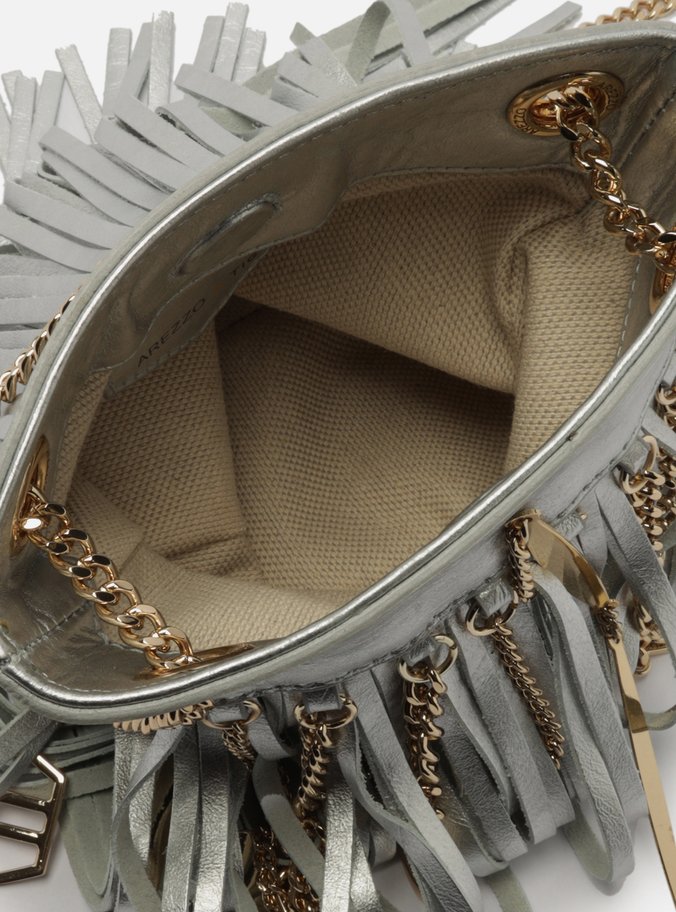 Bolsa Tiracolo Prateada Couro Pequena TIG