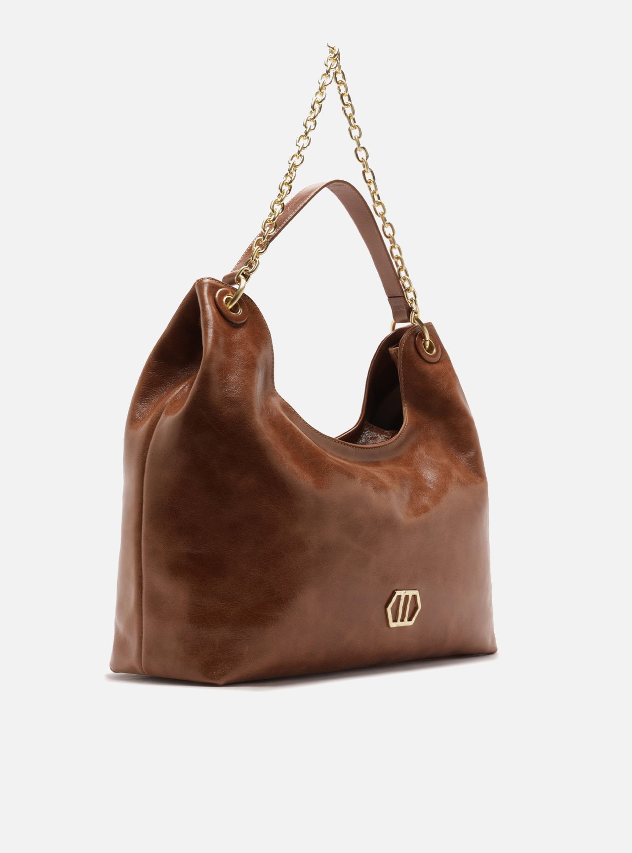 Bolsa Hobo Marrom Couro Grande Metal Geométrico — foto 5