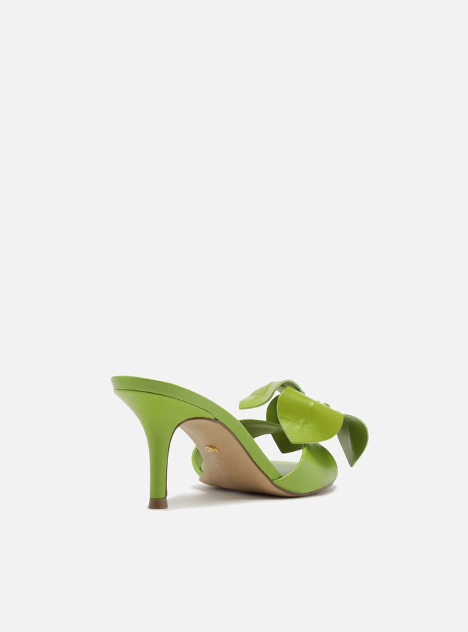 Mule Verde Couro Salto Fino Fiori
