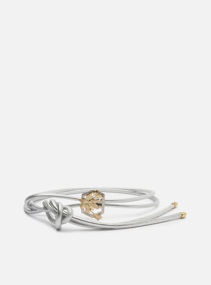 Cinto Prata Couro Fino Metal Floral