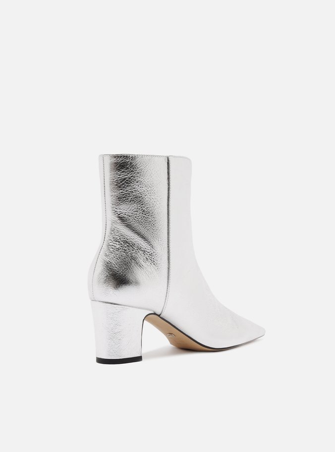 Bota Prata Couro Cano Curto Bico Fino