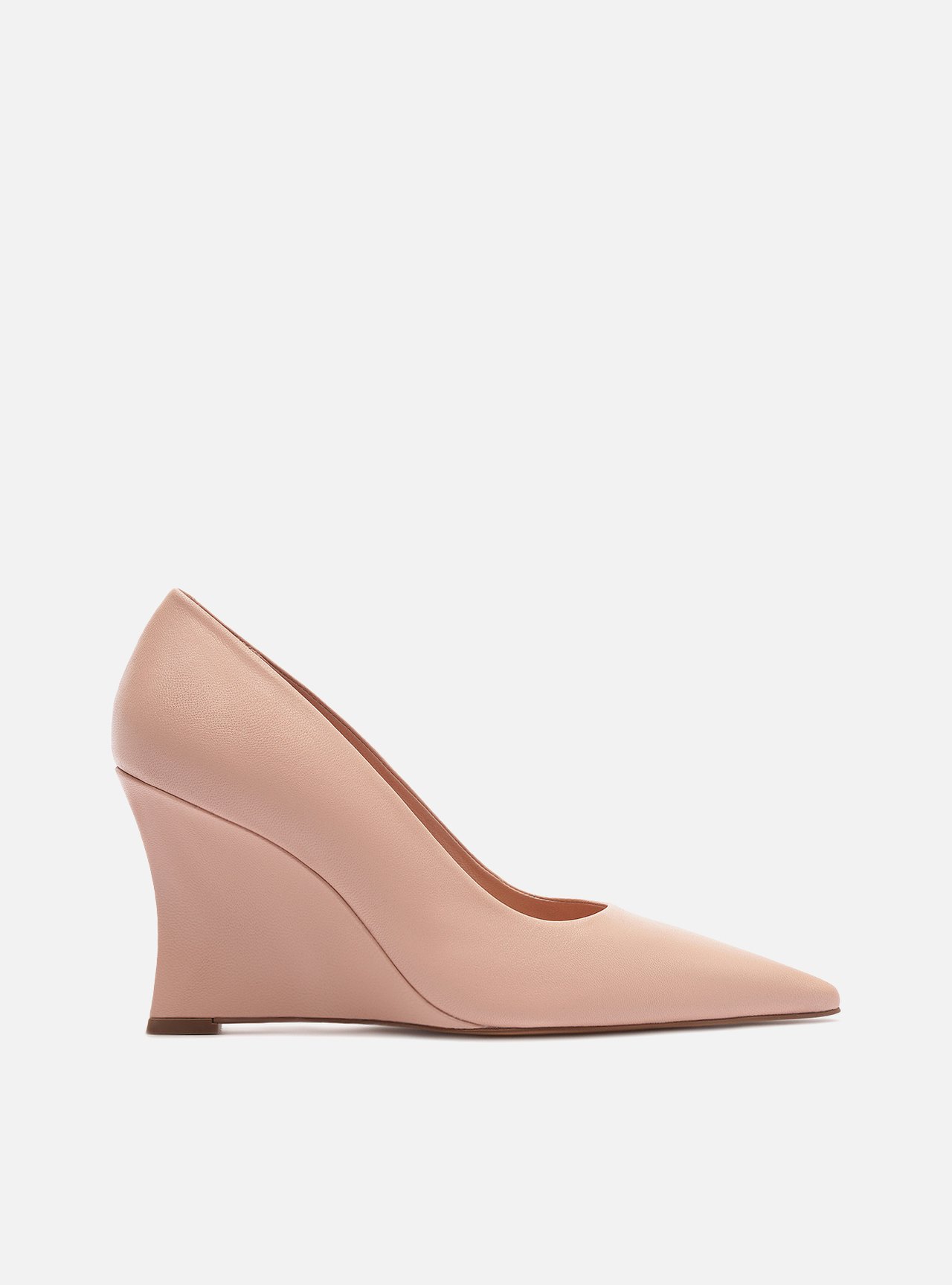 Scarpin Rosa Soft Couro Salto Anabela Bico Fino — foto 1