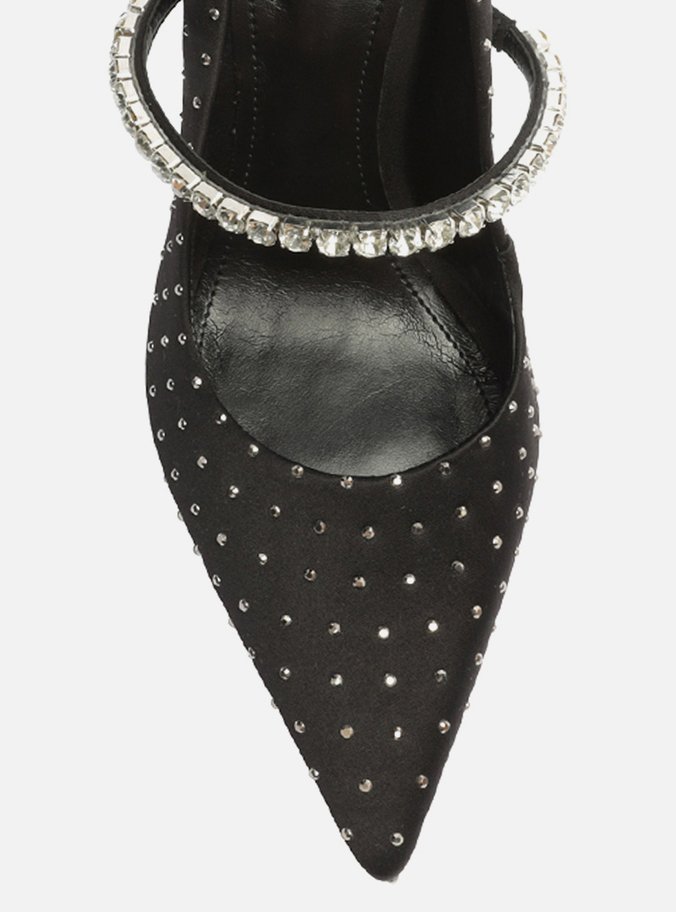 Scarpin Preto Salto Alto Bico Fino Strass Aysha