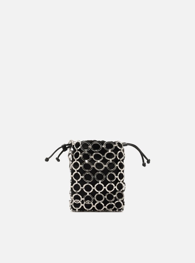 Mini Bag Tiracolo Preta Porta-Celular Suede Argolas