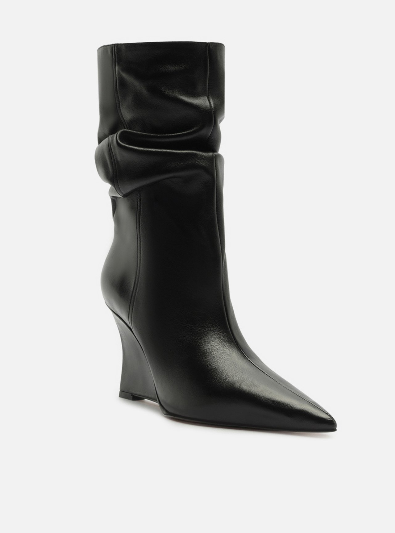 Bota Preta Couro Salto Anabela Alto Slouchy — foto 2