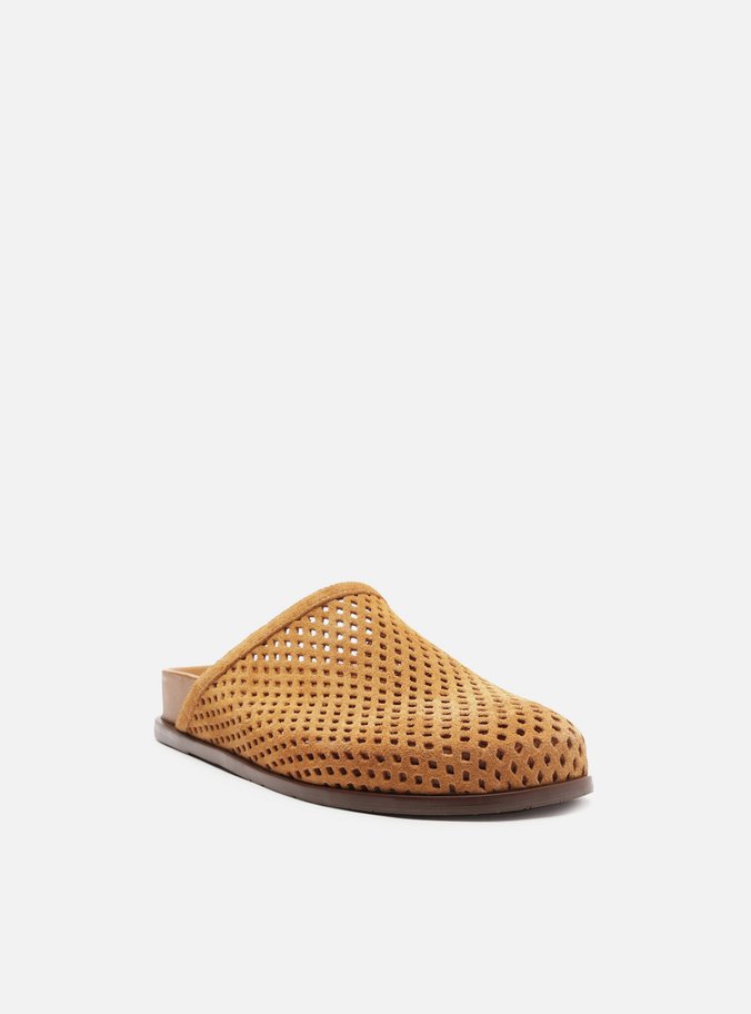 Mule Clog Marrom Camurça Rasteira Vazada