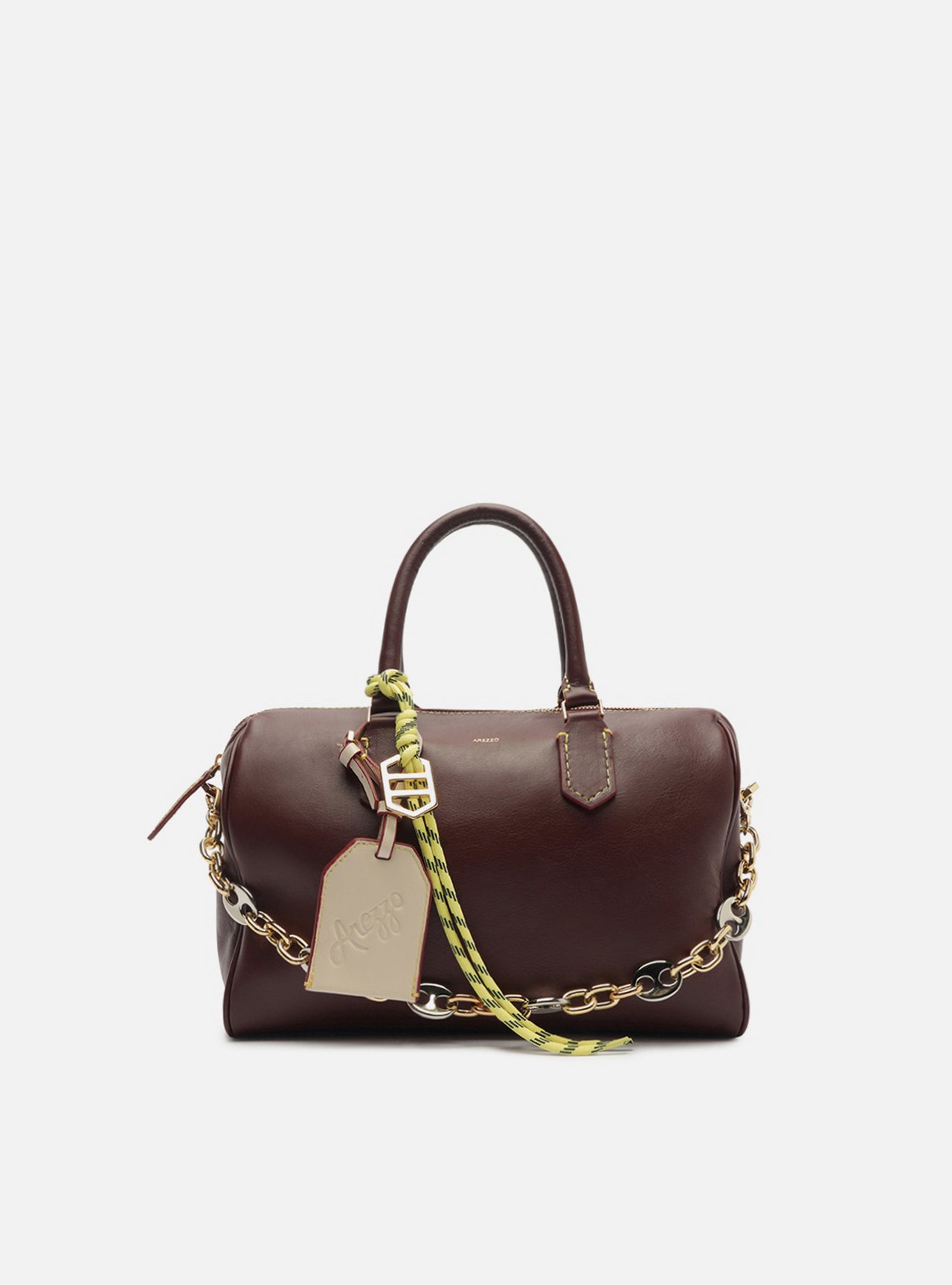 Bolsa Bowling Bordô Couro Média Alça Corrente