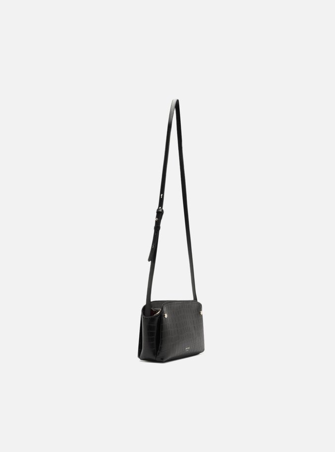 Bolsa Tiracolo Preta Croco Pequena Textura