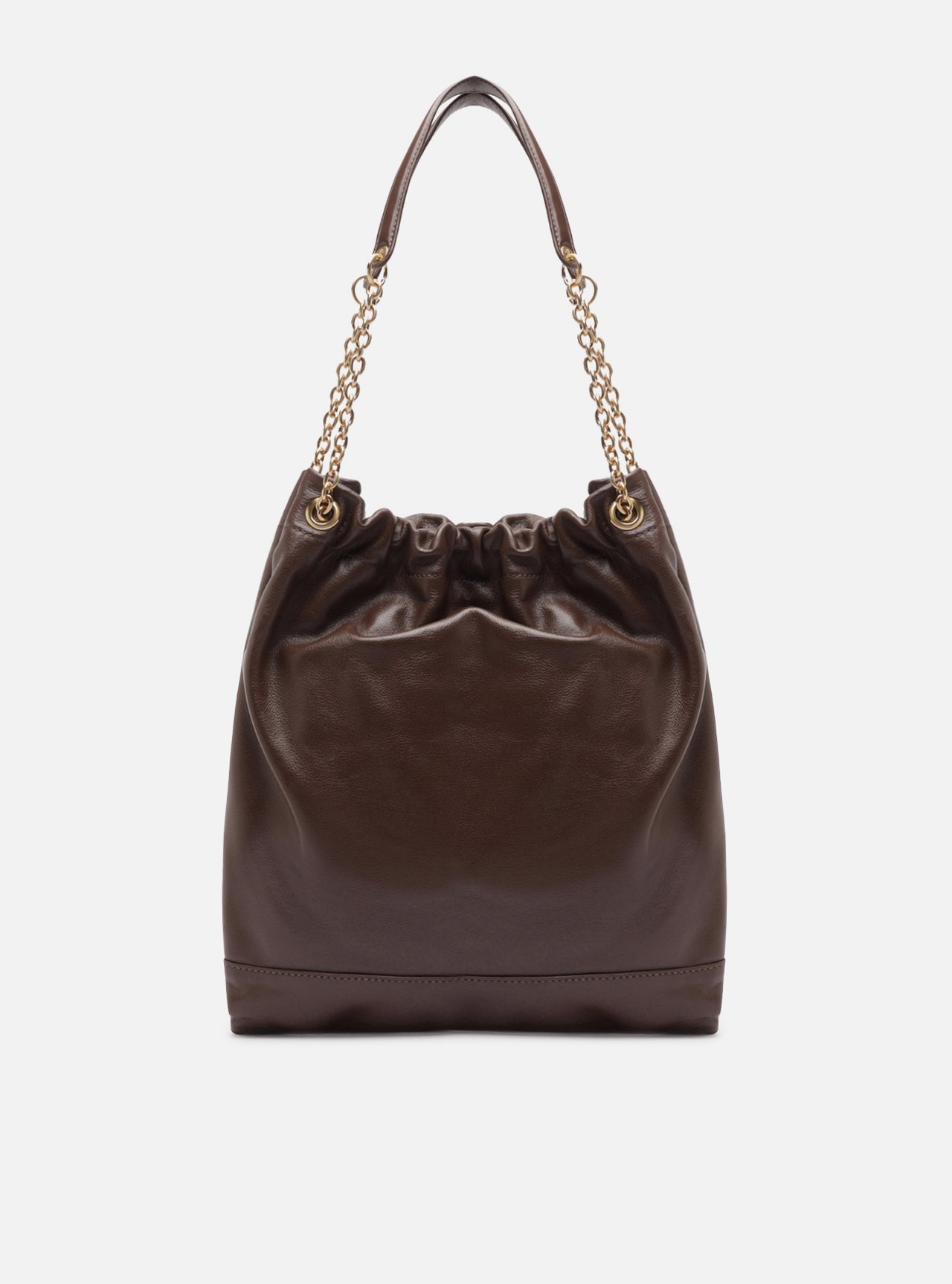 Bolsa Hobo Marrom Couro Média Corrente Dourada — foto 3