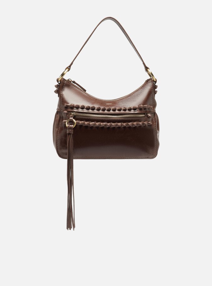 Bolsa Tiracolo Marrom Couro Estonado Média Bolso