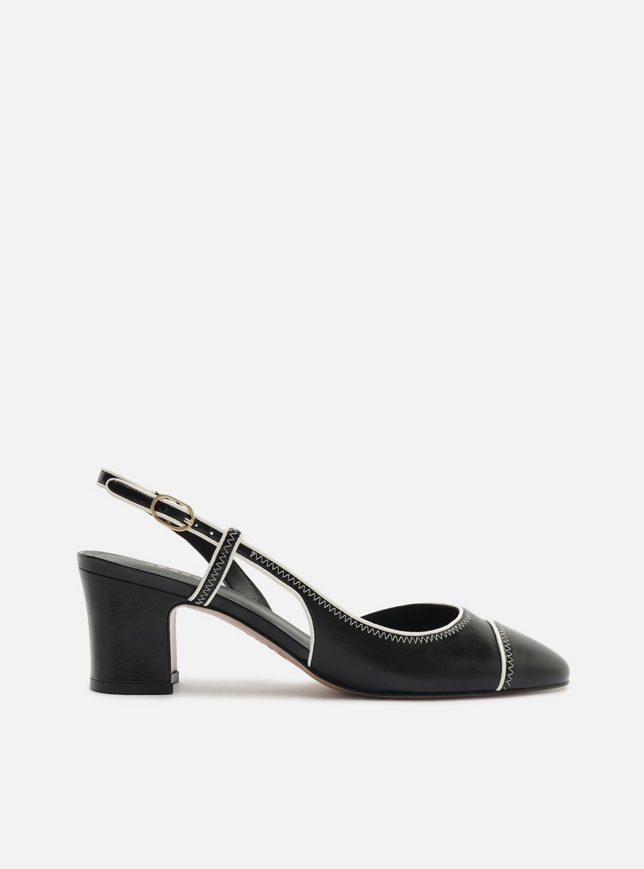 Scarpin Preto Salto Bloco Fivela Slingback — foto 1