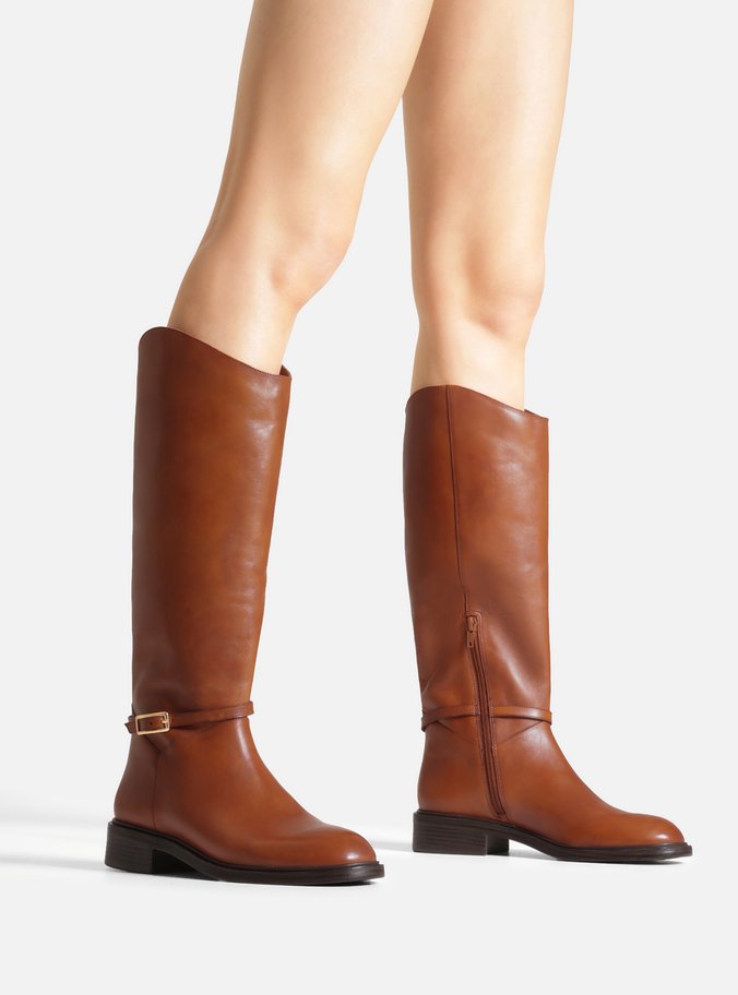 Bota Caramelo Couro Cano Longo Montaria Fivela