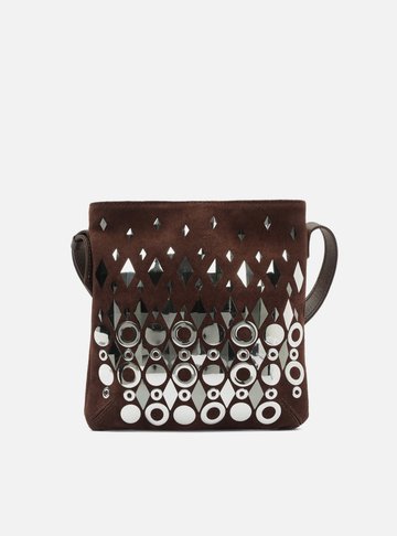 Tiracolo Marrom Camurça Média Metais Geométricos TIG