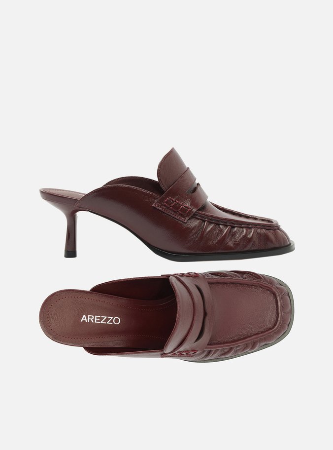Mule Vinho Couro Salto Fino Franzido Tira