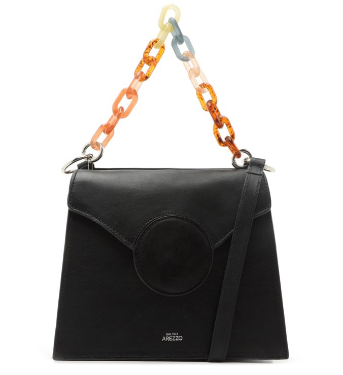 Bolsa Tiracolo Preta Couro Mila Média