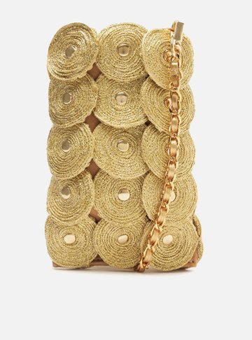 Mini Bag Dourada Bordada Porta-Celular