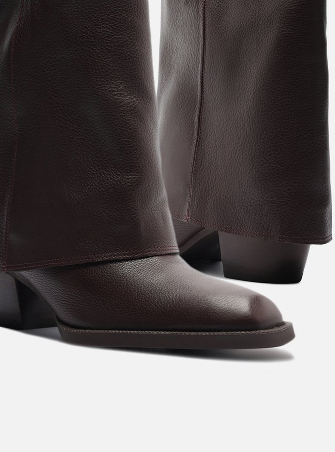 Bota Marrom Couro Cano Curto Polaina Folk