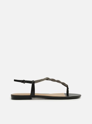 Rasteira Preta Slim Pedraria Strass