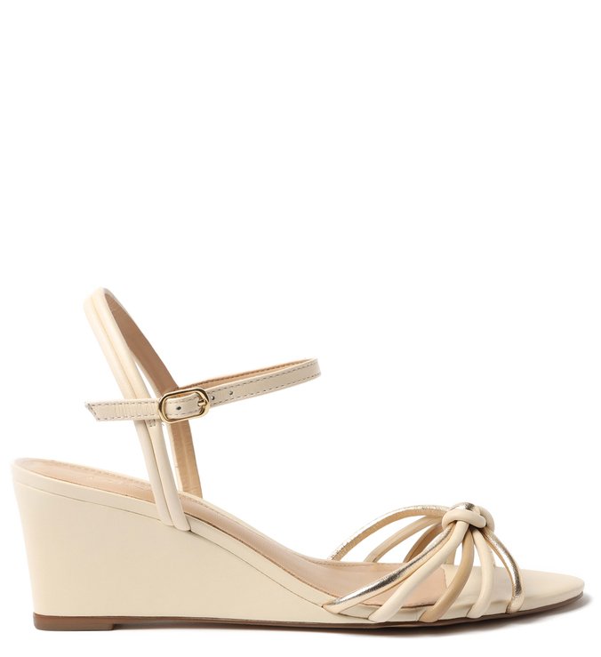 Sandália Off-White Couro Anabela Platino