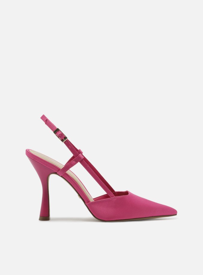 Scarpin Rosa Cetim Salto Alto Geométrico