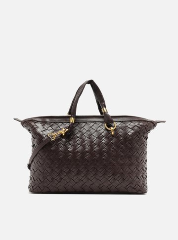Bolsa Bowling Marrom Couro Grande Tressê Maxi