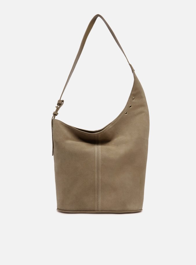 Bolsa Hobo Cinza Couro Acamurçado Grande Enviezada
