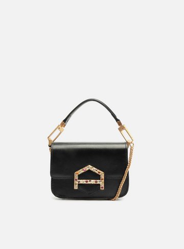 Bolsa Tiracolo Preta Couro A001 Pequena Pedrarias