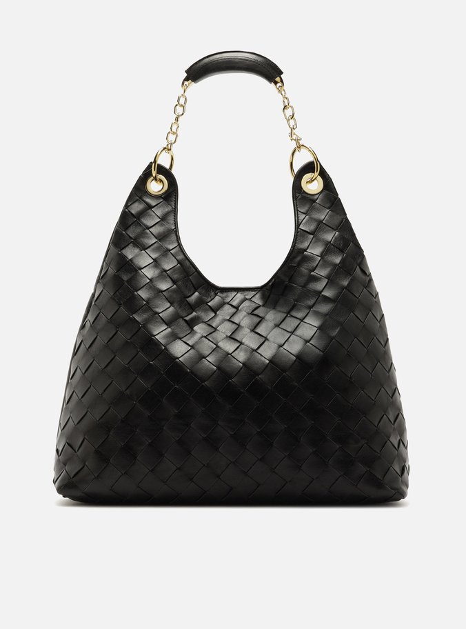 Bolsa Hobo Preta Couro Grande Tressê