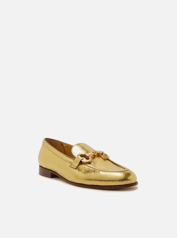 Mocassim Dourado Couro Bridão Dourado